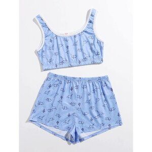 NWT ROMWE Cute cartoon design colorful stripe house clothes set Size S Color Blu